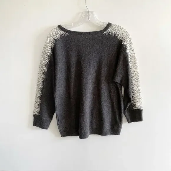 NWT J. Crew Grey Wool Lace Sleeve Sweater - Picture 4 of 7